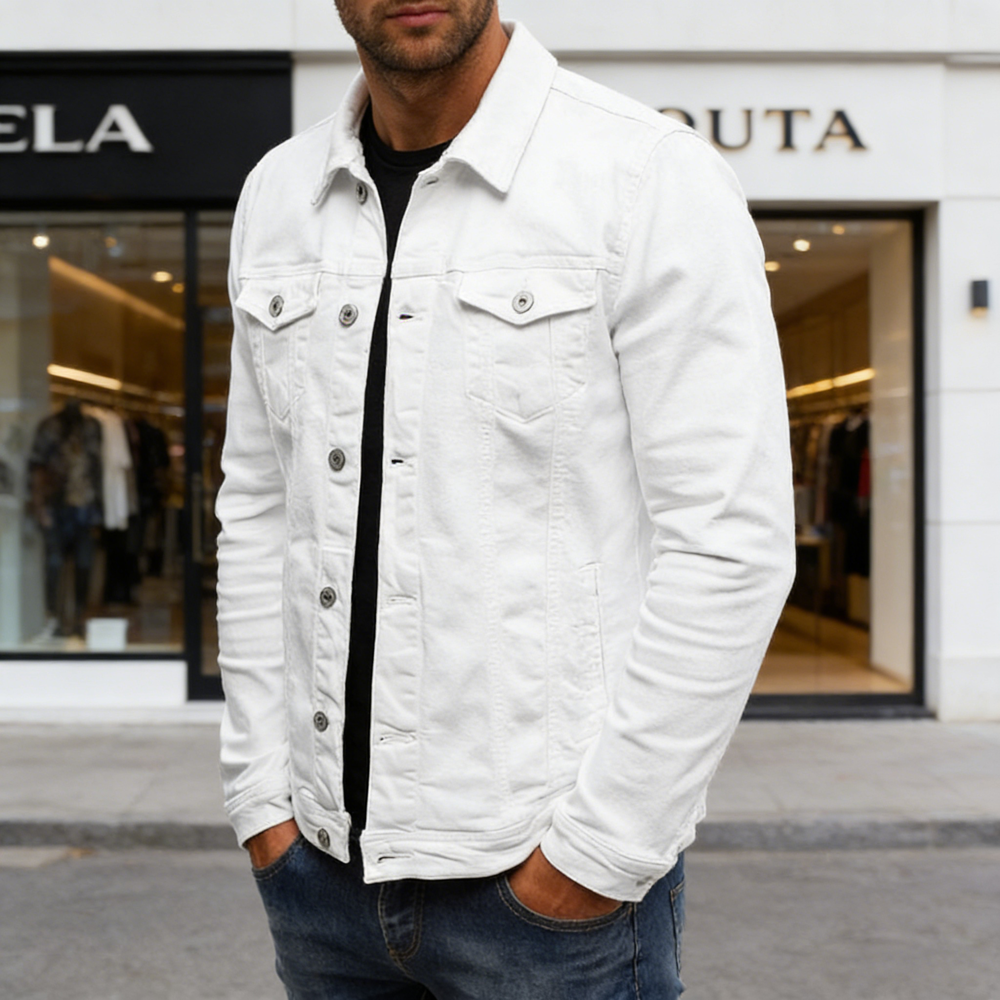 Veste en jean pour homme Printemps-Automne, style mode, à col à revers et boutonnée, type Trucker, Streetwear, Veste de travail, Veste de motard