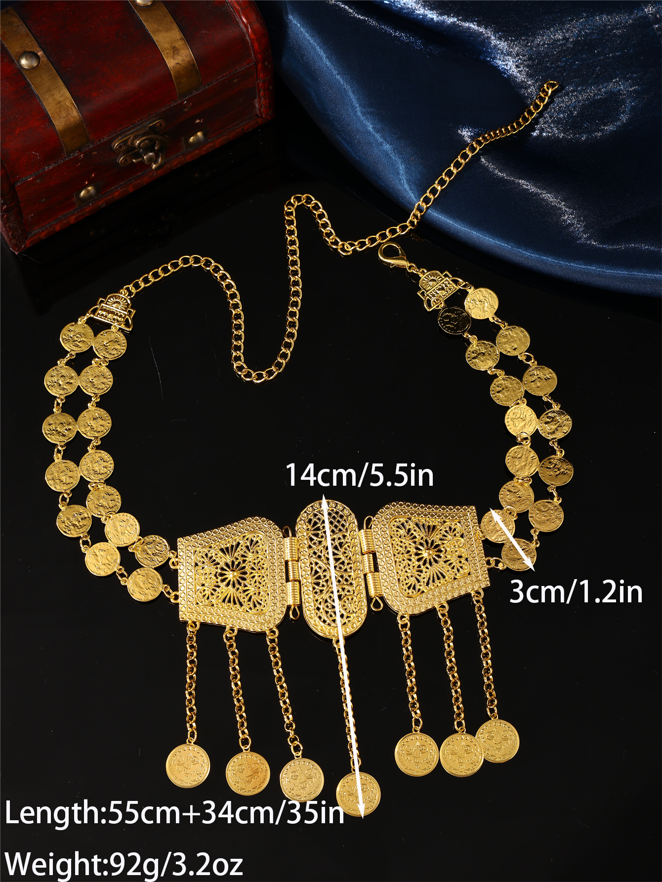 Ceinture de robe pour femme arabe dorée, bijoux de mariée marocaine, en métal avec pendentif pièce de monnaie, chaîne de taille pour robe de femme arabe, cadeau