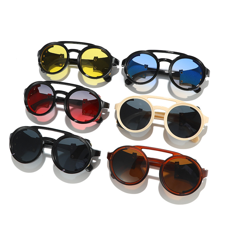 Lunettes de soleil rétro anti-UV pour hommes et femmes, lunettes rondes en cuir, lunettes vintage anti-vent, lunettes de sport d'extérieur, UV400