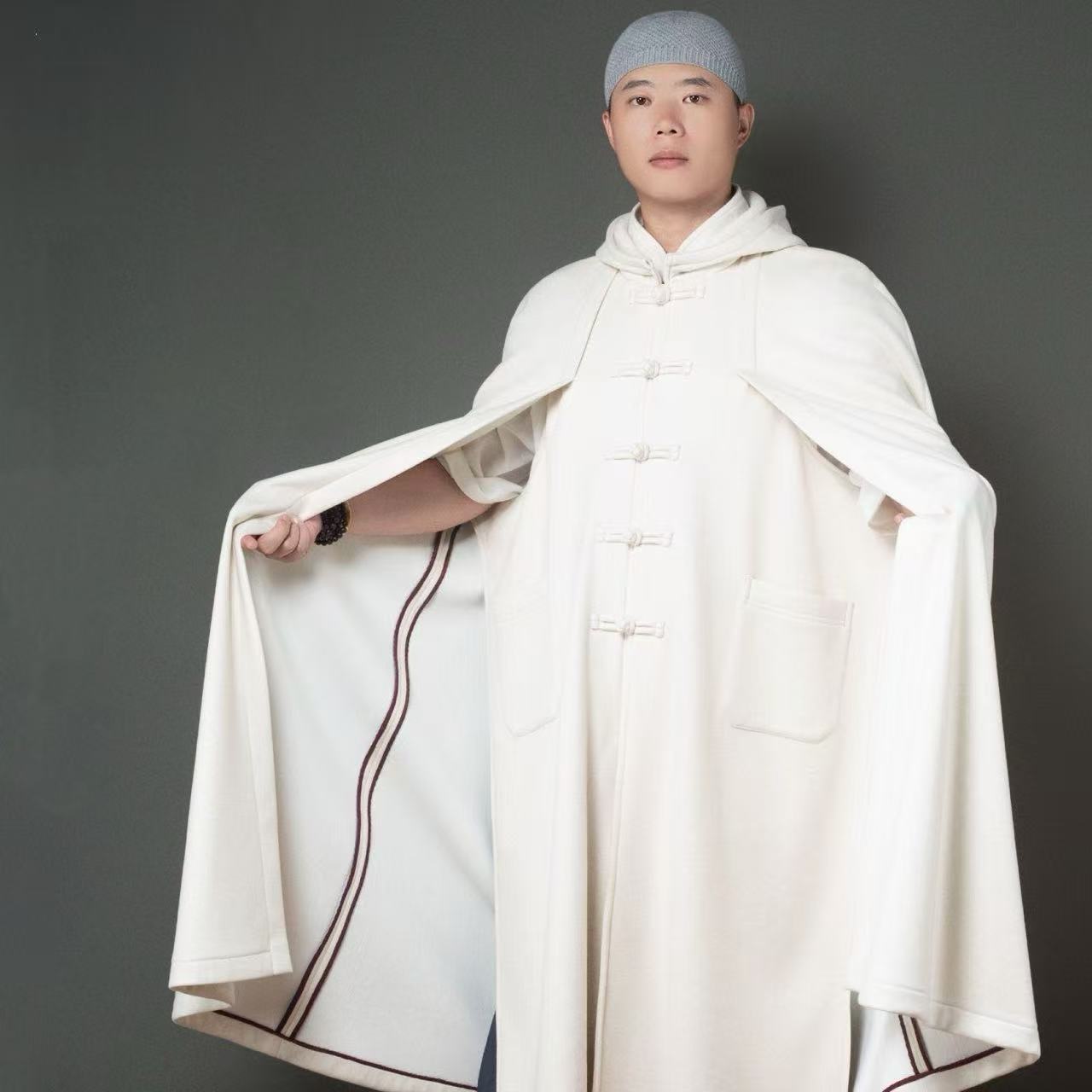 Cape à capuche de moine pour hommes et femmes, Costume traditionnel assis sur le Temple, Vintage, automne hiver, méditation, pèlerinage, longue Robe avec poche