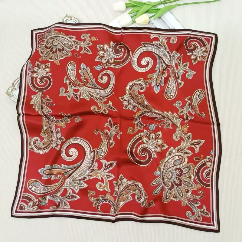 Foulard carré 70 cm en soie de mûrier 100% rouge bordeaux à motif cachemire floral, vintage, pour femme, bandana de cou, accessoire pour cheveux et sac, pour le bureau et les mariages