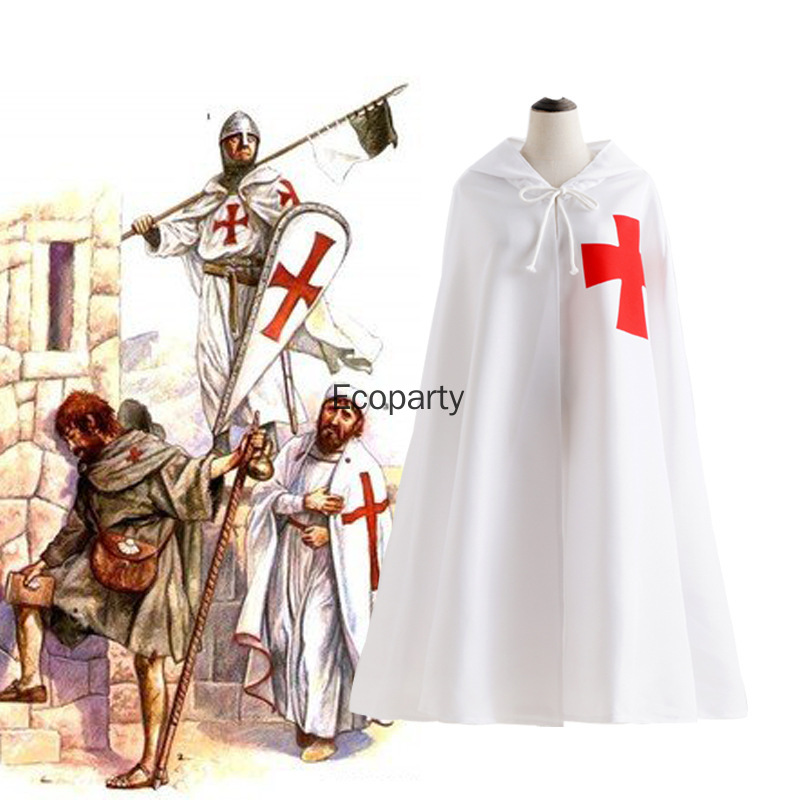 Costume croisé médiéval, Cape templier avec capuche, Robe Renaissance pour hommes, tenue d'halloween pour adultes et adolescents