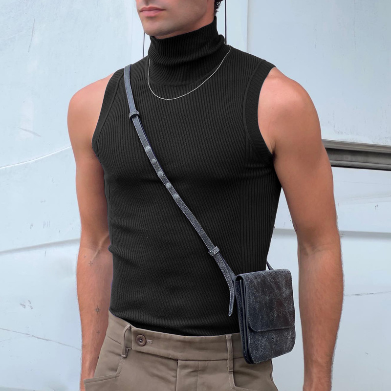 Vêtements pour hommes Sexy maigre couleur unie débardeurs haute Colalr sans manches salle de sport Streetwear loisirs gilets fête chemise de base S-3XL