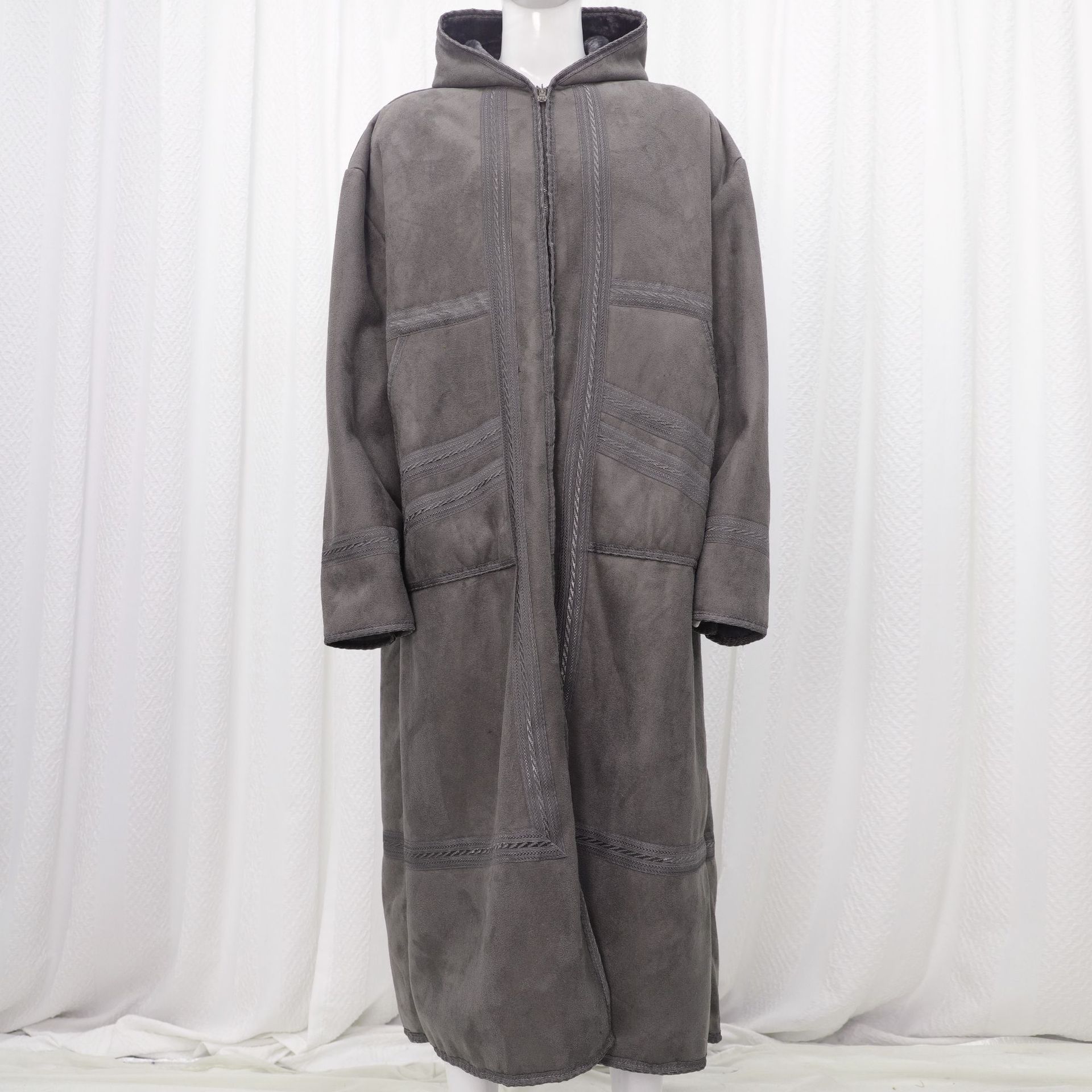 Nouveau hiver épaissi daim velours hommes musulman Long manteau pour la prière chaud Cardigan poches à capuche Abaya Kimono Robe polaire caftan