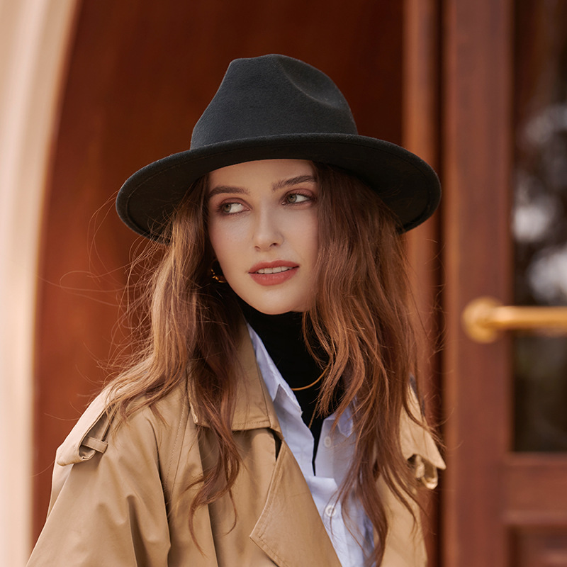 Chapeau Fedora rétro pour hommes et femmes, noir, bord large, Jazz Top Cap, feutre chaud d'hiver, chapeau anderunisexe, chapeaux d'église ander
