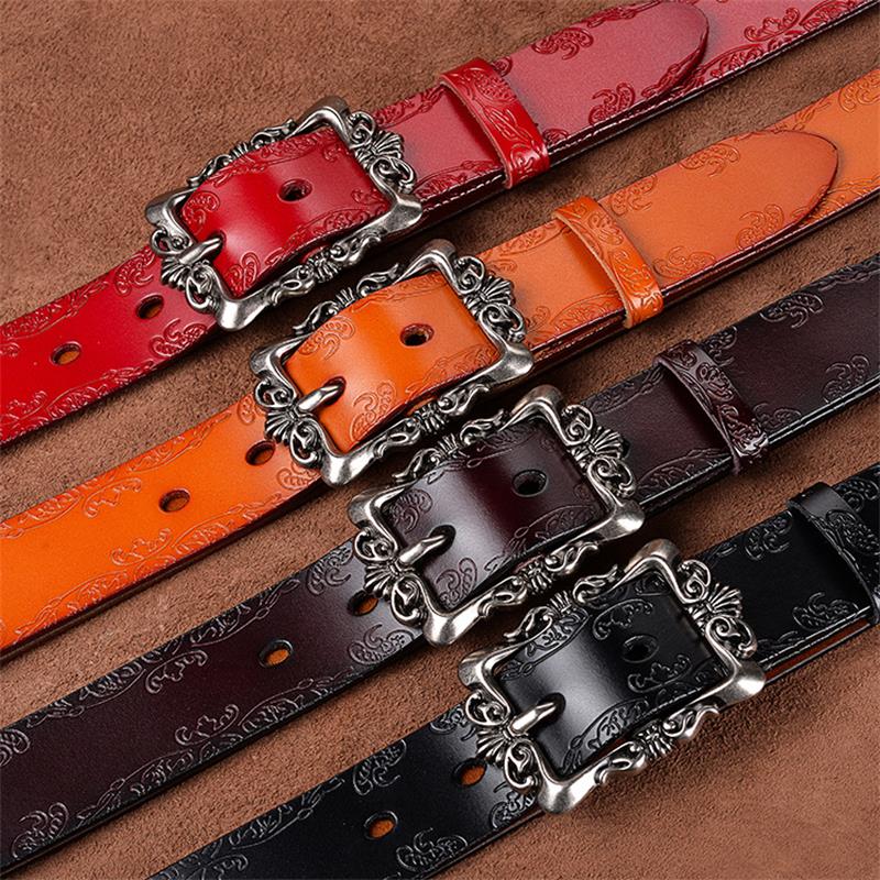 Femmes Généreau en cuir Courte Cowskin Casual Punk Luxury Brand Designer Belts For Women Jeans Wonisbank Femme Black Strap