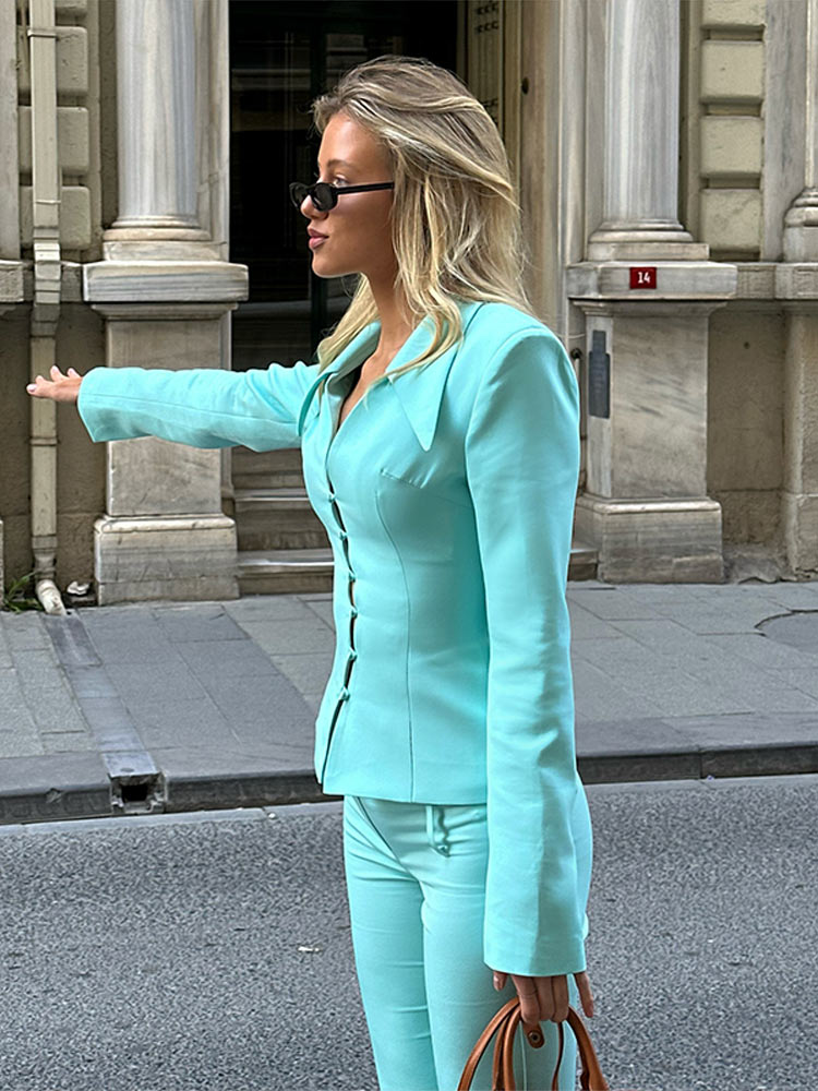 Ensemble pantalon-jupe pour femme, col pointu, haut à manches longues cintré à la taille, mini-jupe unie, pantalon droit amincissant, costumes Y2K pour femmes