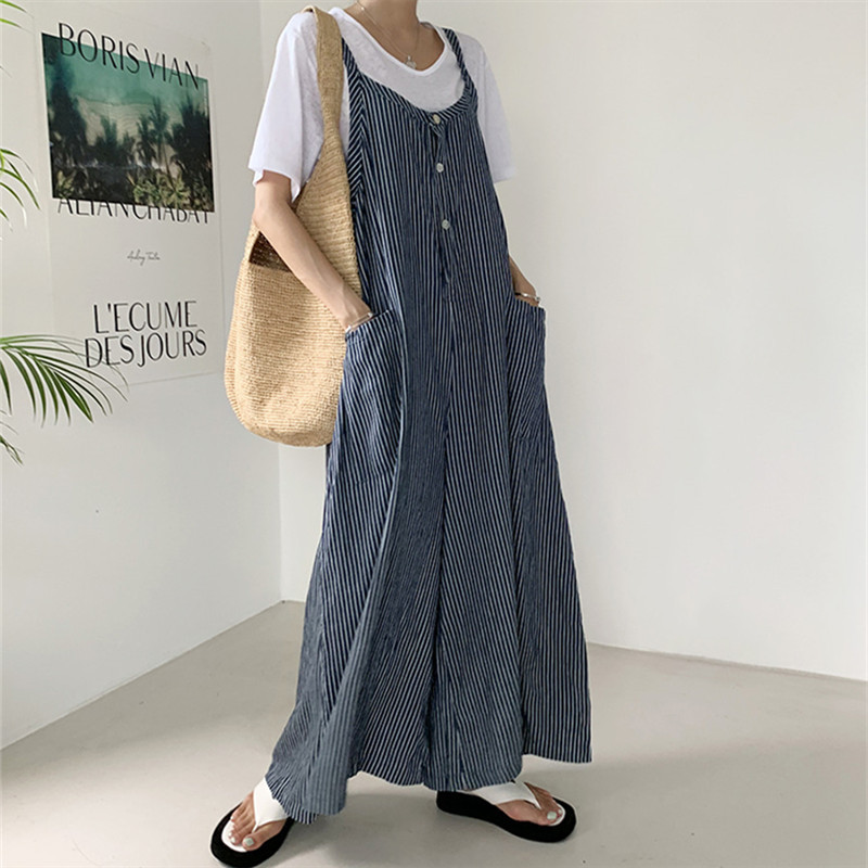 Salopette à carreaux décontractée de Style coréen pour femmes, robe taille haute, sans manches, col en U, jupe longue en Patchwork, dos nu, nouvelle collection