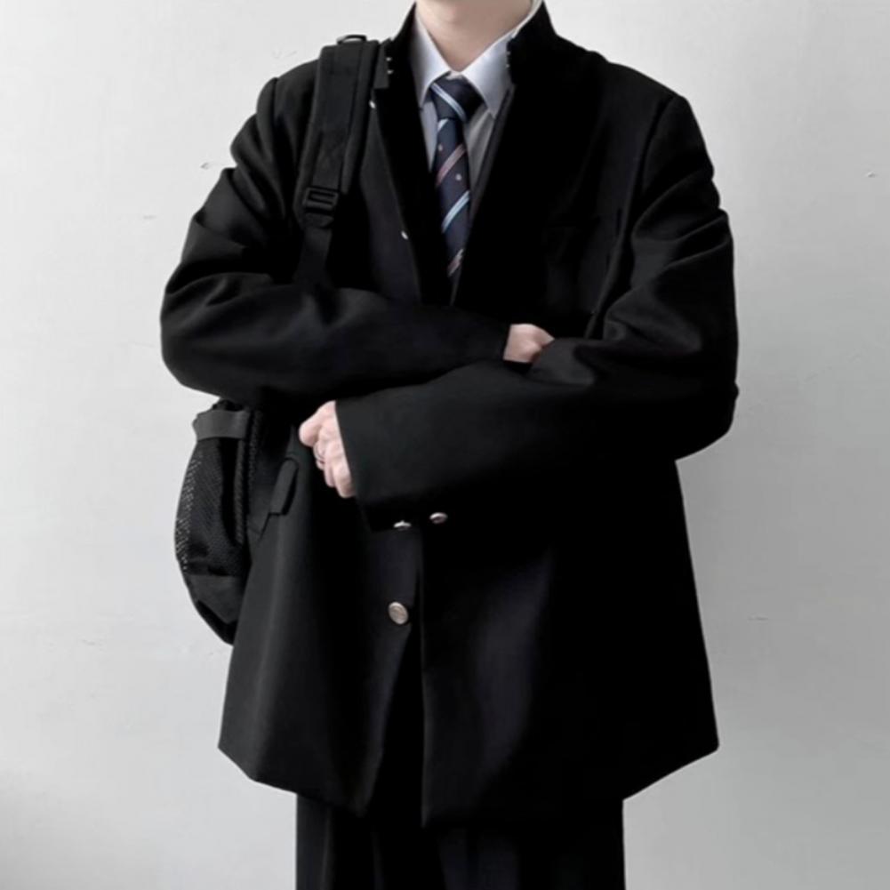 Manteau de costume pour hommes, uniforme scolaire de Style japonais, col montant, veste formelle à simple boutonnage avec poches à rabat, tunique chinoise