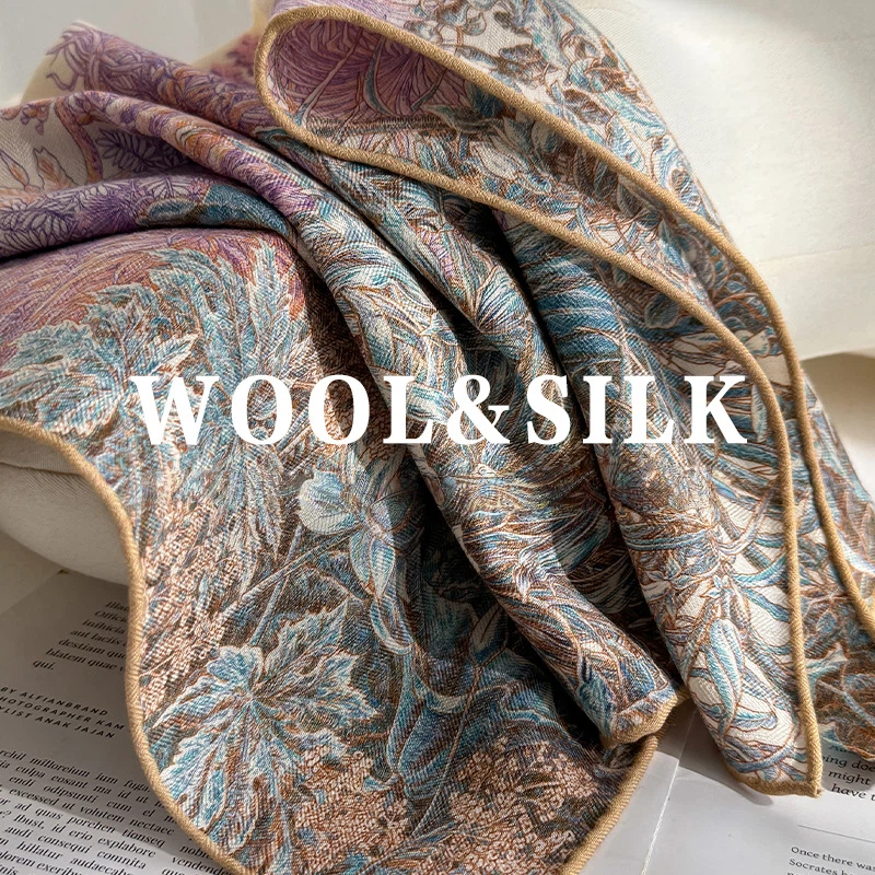 70% laine 30% foulard en soie femmes imprimé ethnique foulards carrés chaud doux femmes hiver écharpe marque de luxe écharpe Foulards Femme