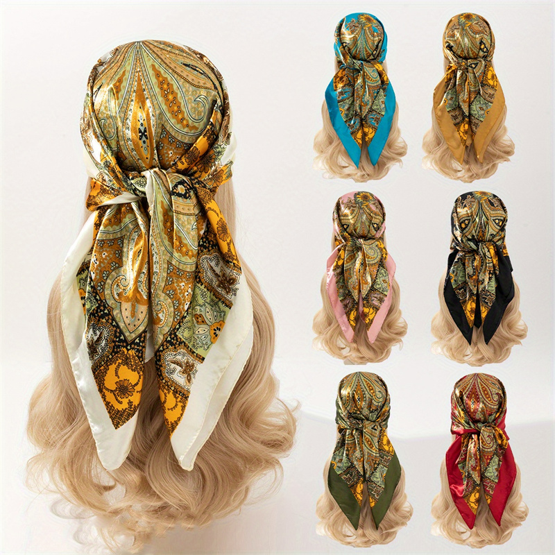Injchâle-Écharpe carrée en satin pour femmes, foulard Paisley pour la présidence, bandeau de sauna féminin, bandeaux pour cheveux, foulard imprimé, hijab, enveloppes bandana, nouveau