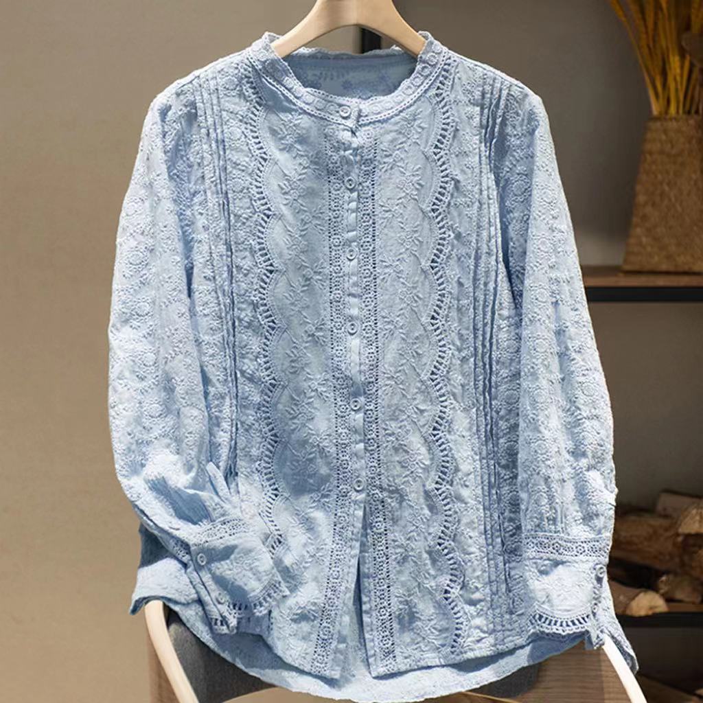 Blouses élégantes et raffinées pour femmes, style bohème, à manches longues, en dentelle brodée et ajourée, chemisiers pour dames, vêtements de mode pour femmes 2027