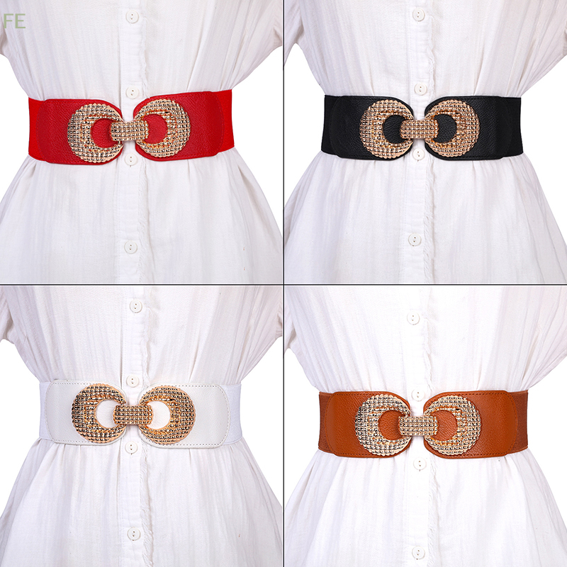 Nouvelle ceinture large élastique décorée pour femmes, avec boucle, pour robe ou pull