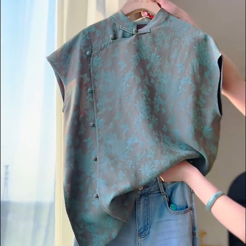 Chemisiers de Style chinois pour femmes, chemises coréennes, mode ample, vêtements Vintage imprimés, hauts sans manches pour femmes, printemps/été
