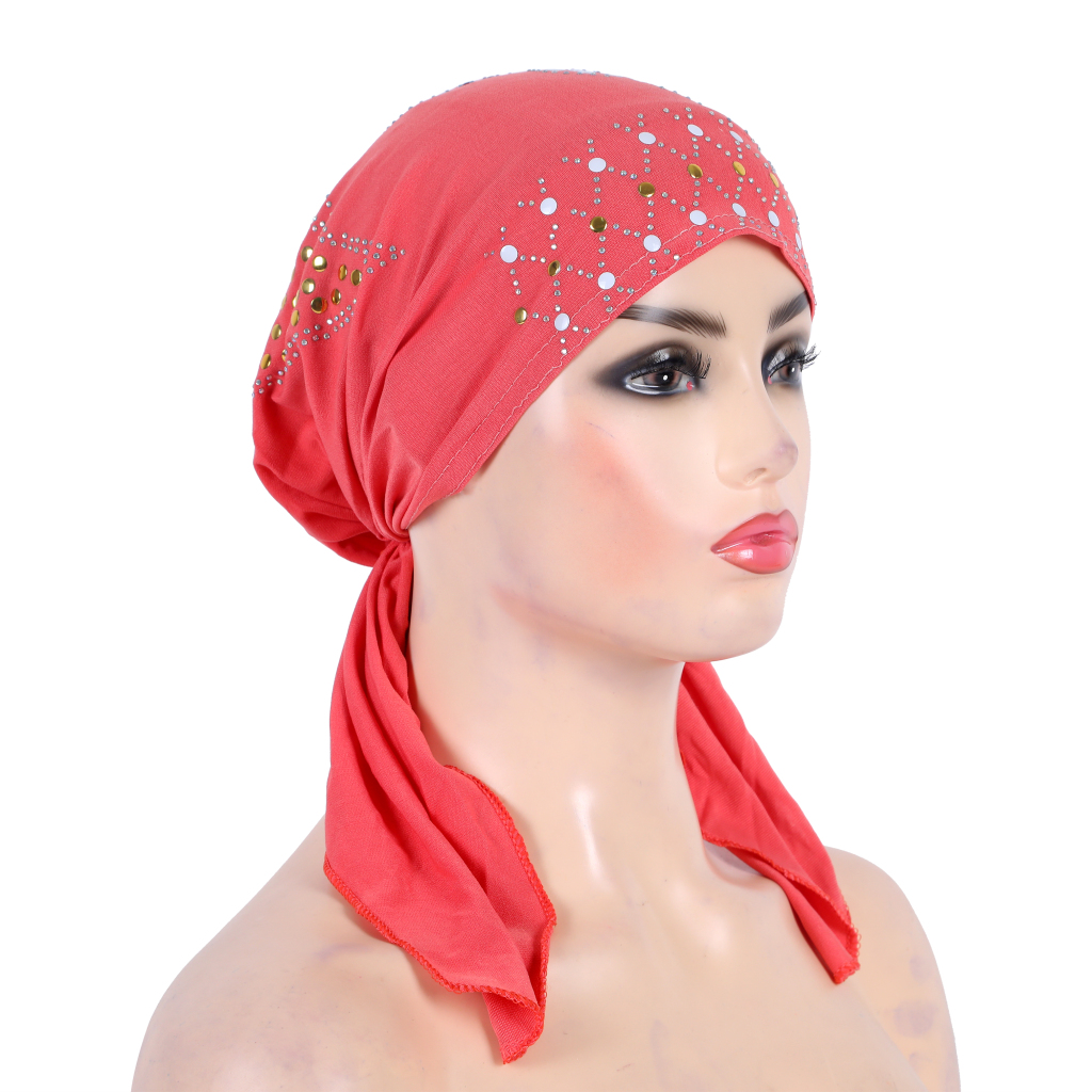 H089 Turban Hijab à la mode avec de nombreuses pierres et paillettes, écharpe hijabi musulmane, chapeau islamique, couvre-chef Amira à enfiler.