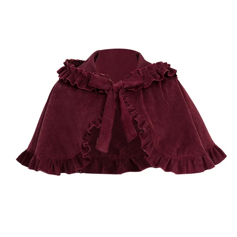 Lolita Everak-Robe Courte Attachée avec Petit Costume d'Équitation Rouge pour Femme, Cape, Capuche, Châle, Noeud Doux à Volants pour Étudiantes, Automne et Hiver