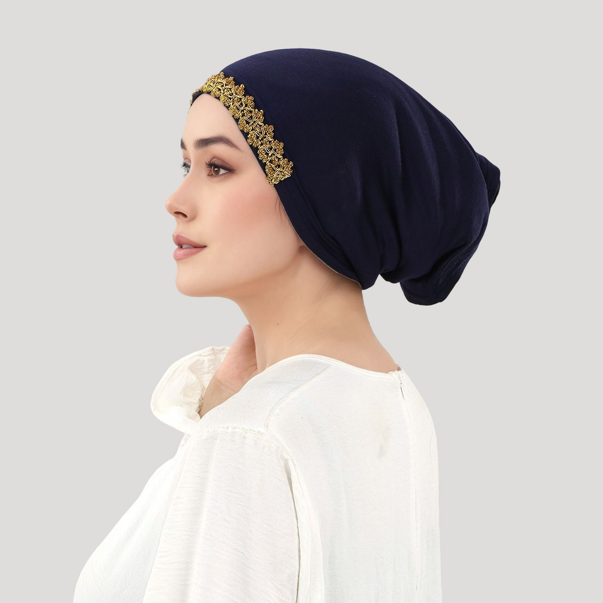 Maillot brodé de fleurs dorées, Hijabs pour femmes musulmanes, casquette intérieure en Modal, Tube de Turban, Bonnet doux et extensible, chapeau Mujer