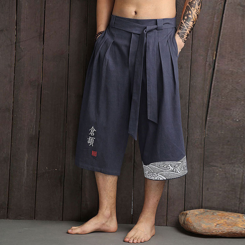 Pantalon traditionnel Kimono japonais pour hommes, vêtements asiatiques, pantalon de bain décontracté, ample, Style japonais, Yukata, pantalon court en lin