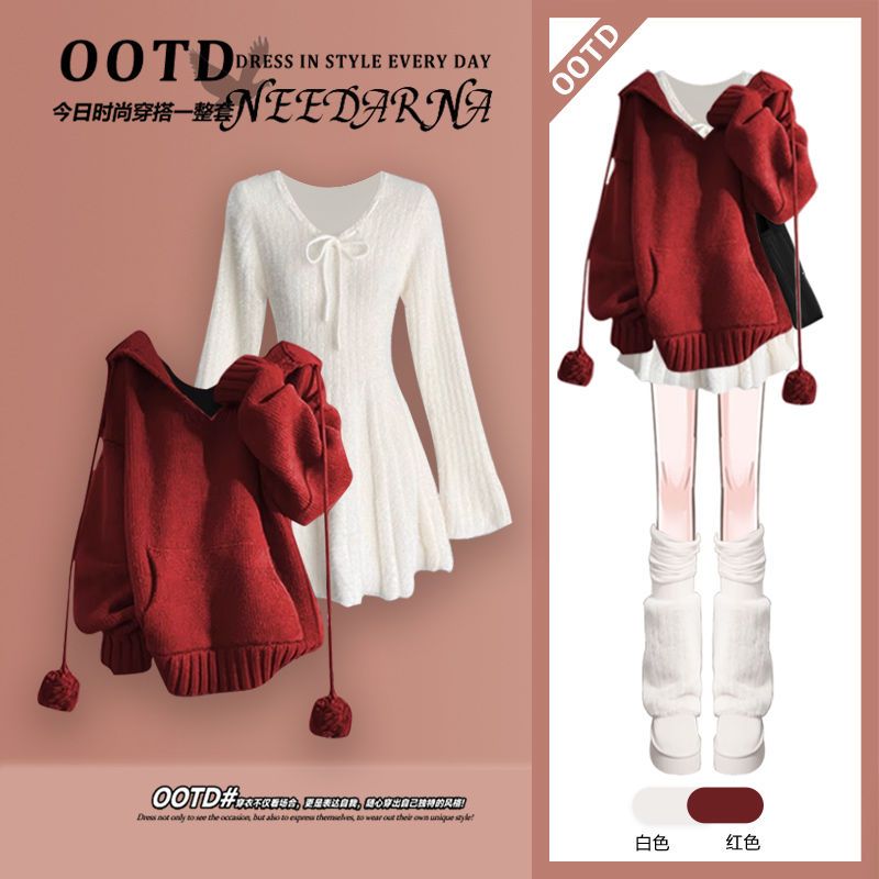 Printemps automne pull tenues femmes Vintage élégant décontracté tricoté pull mince Mini robe deux pièces ensemble