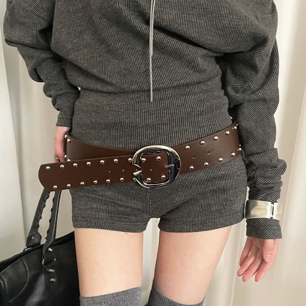 Ceinture large de styliste robuste pour femmes, Style gothique Punk, ceinture à rivets, robe américaine Y2k, ceinture en jean, Streetwear