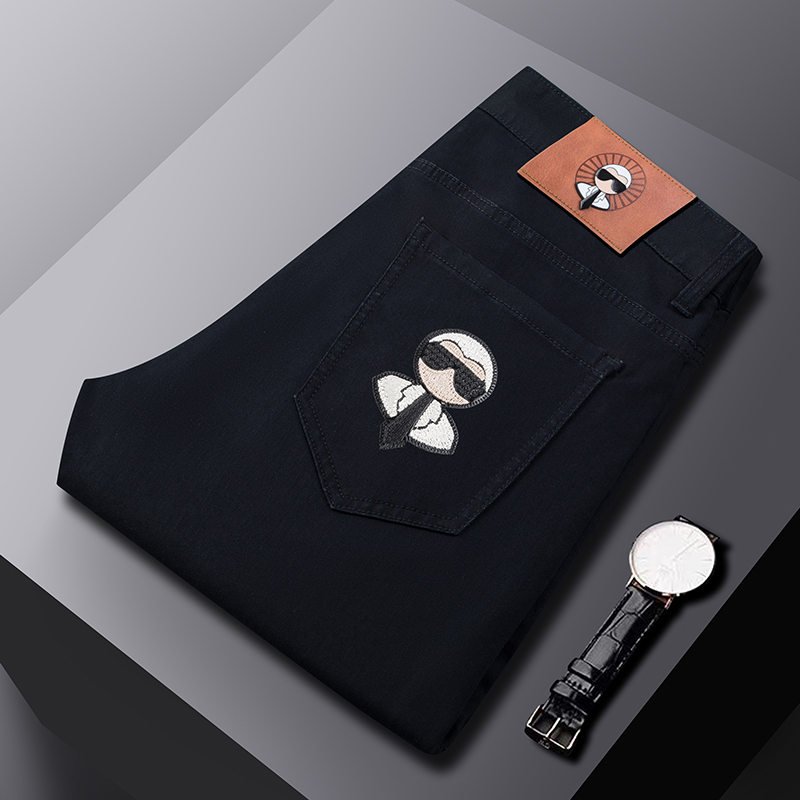 Jeans pour hommes tendance, coupe droite extensible, décontractés, coupe slim, pantalon en denim, marque masculine, design de luxe, pantalon classique pour affaires