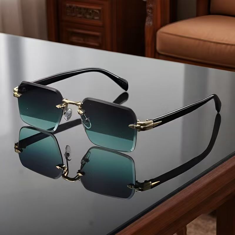 Lunettes de soleil sans monture rectangulaires tendance populaires pour femmes et hommes, petites lunettes de soleil carrées pour femme et homme, idéales pour les voyages d'été