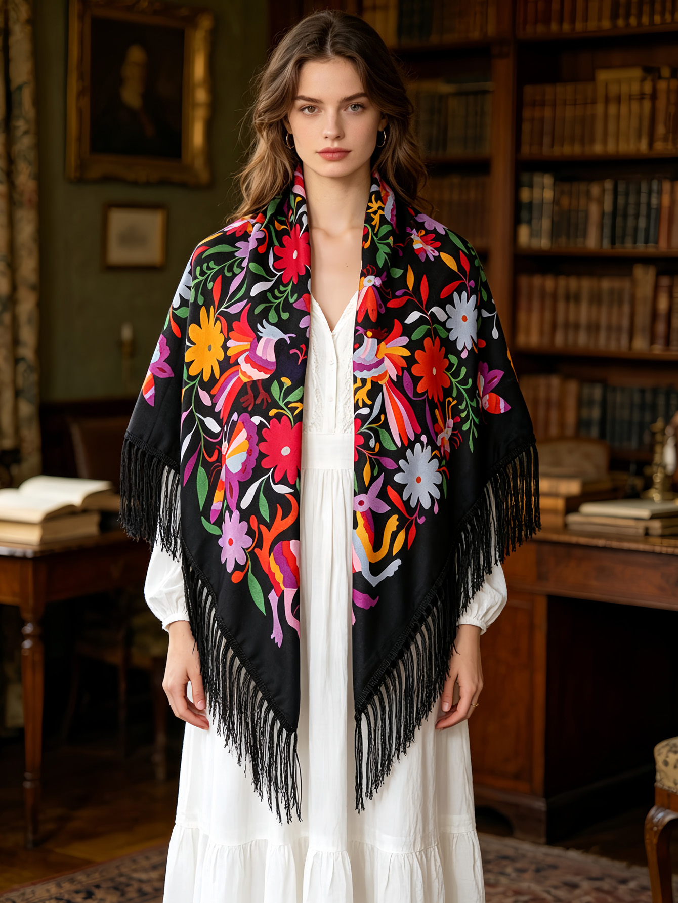 Écharpe carrée russe de luxe pour femme, châle chaud à franges, foulard imprimé floral marguerite, bandana babouchka, couverture de voyage