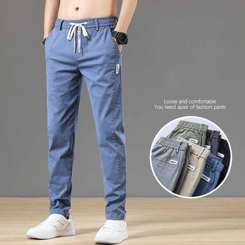 6 couleurs été hommes classique coton couleur unie mode affaires pantalons décontractés taille élastique mode coréenne hommes vêtements 28-38