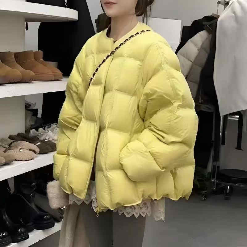 Veste en coton pour femmes, édition coréenne, nouvelle collection automne-hiver 2021, couleur unie, col rond, mode, manteau épais et chaud, Parka
