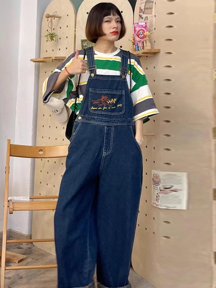 Combinaisons en Jean Brodé pour Femme, Salopette Vintage Baggy en Denim, Pantalon Droit à Jambes Larges, High Street, Nouvelle Collection 2025
