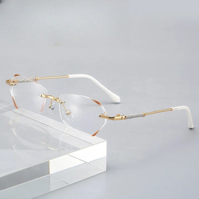 Lunettes de lecture de luxe sans monture, verres HD anti-lumière bleue, style vintage, ultra-légères et haut de gamme pour femmes
