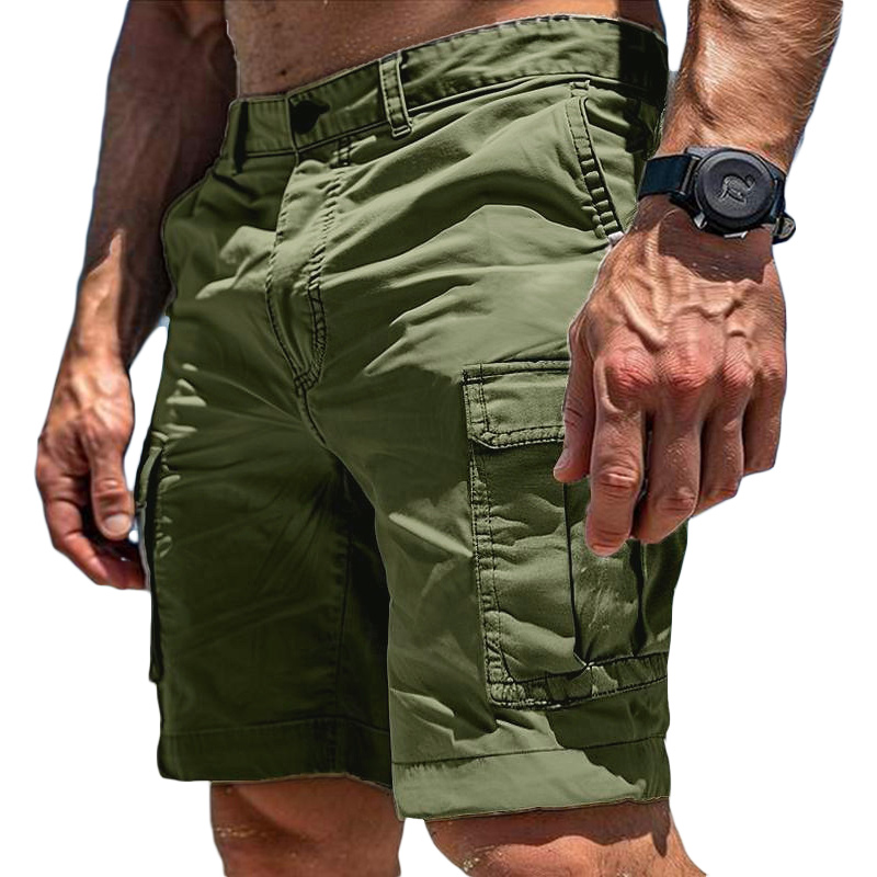 Shorts décontractés de plage pour hommes, multi-poches, cargo, respirants, amples, droits, couleur unie, résistants à l'usure, pour l'été