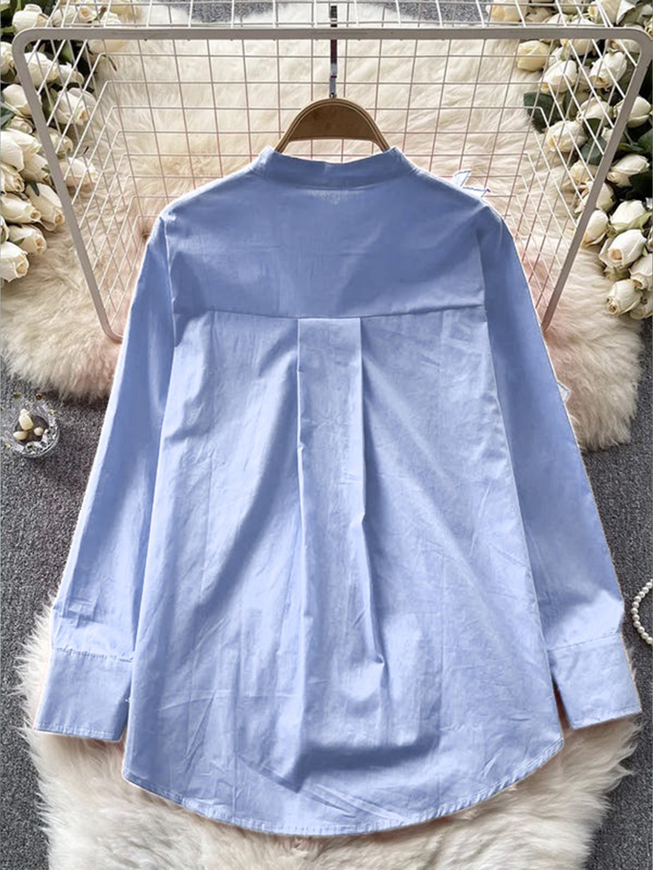 Chemise pour femme, couleur unie, boutonnée, avec volants, élégante, décontractée, tendance, pour tous les jours