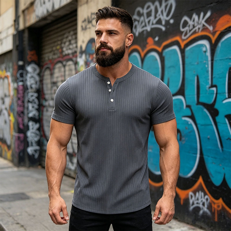 T-shirt de sport pour homme, séchage rapide, respirant, coupe slim, boutonné, polo décontracté, couleur unie, fitness, manches courtes, hauts pour homme