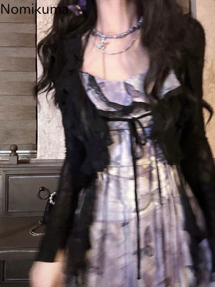 Robe tenues 2 pièces ensembles femmes vêtements dentelle chemises courtes Vintage papillon imprimé gaze robes irrégulières costume Chic ensemble d'été
