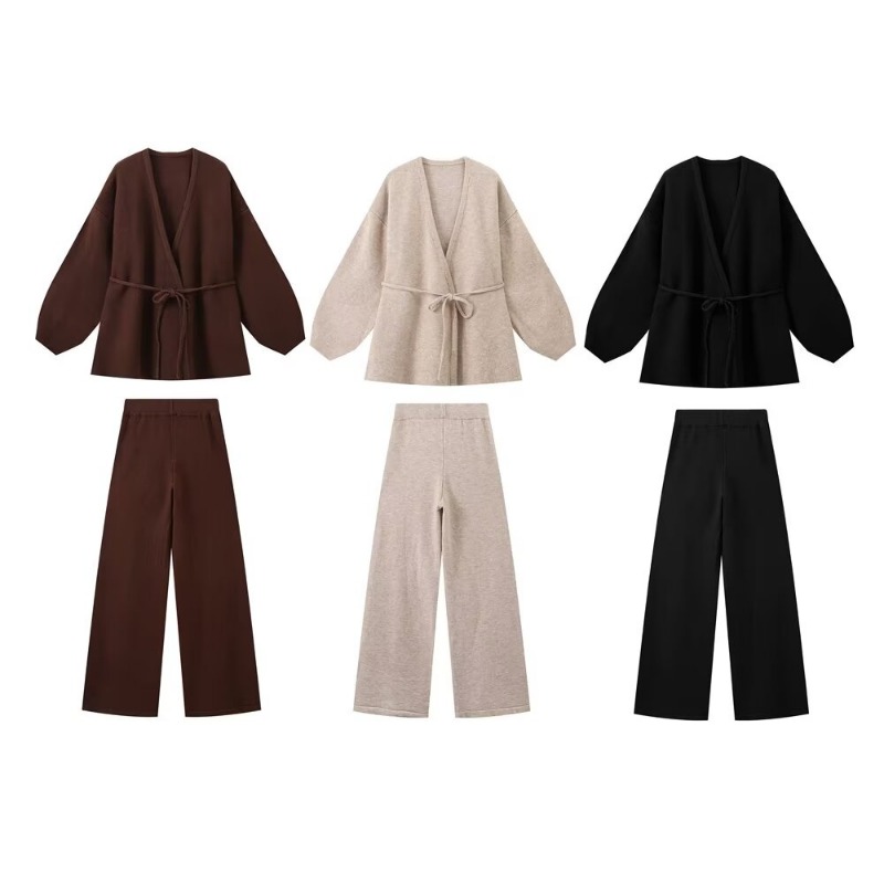 Ensemble deux pièces pour femme, décontracté, élégant, pantalon en tricot, tenues de vacances, manches longues, ensemble de tenue Y2k, automne