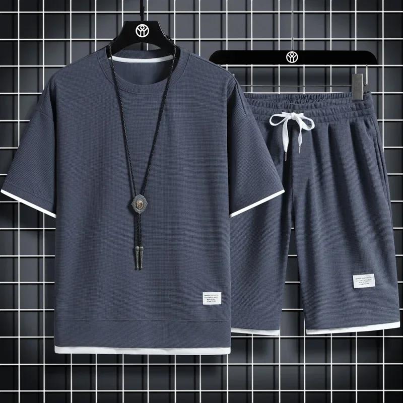 Nouvel ensemble sportif d'été 2026 pour homme – T-shirt décontracté et short – Survêtement uni ample – Taille 3XL