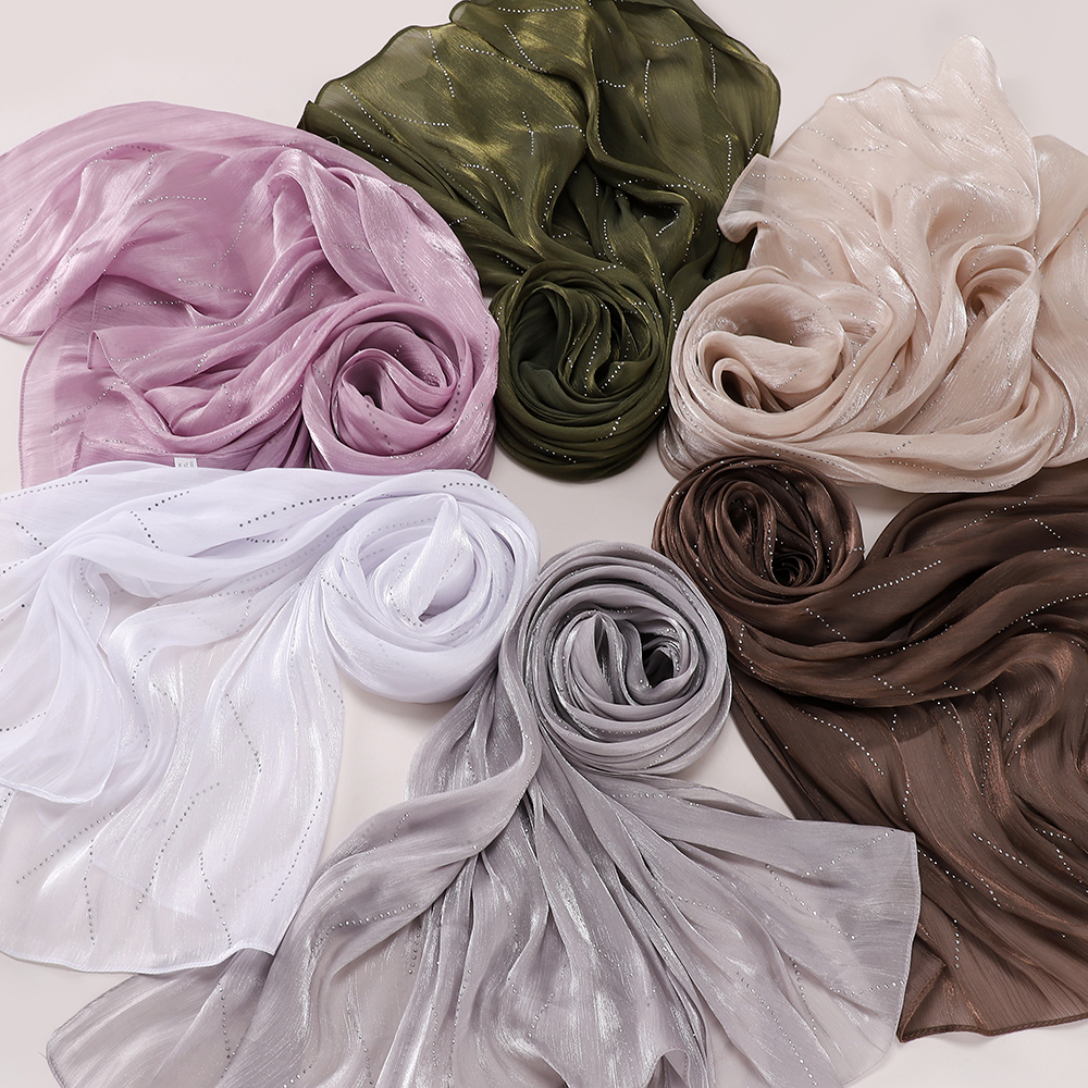 Hijab de luxe en mousseline froissée scintillante avec strass, écharpe musulmane étincelante, châle pour Ramadan et Aïd