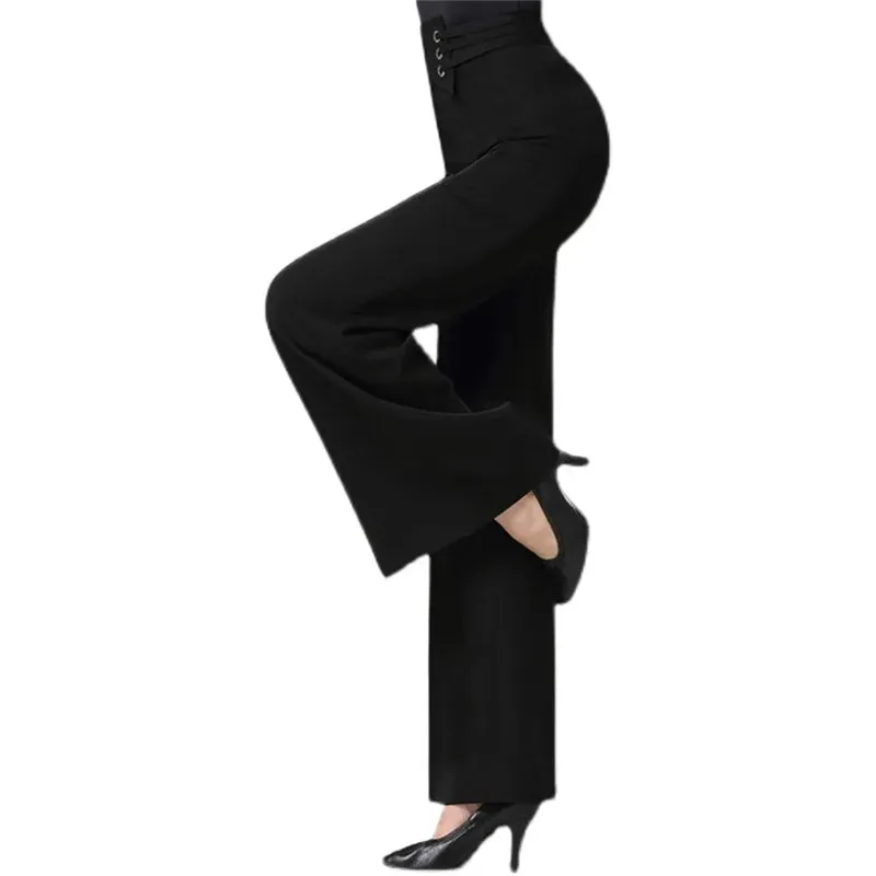 Femmes élégantes diamants mode pantalon à jambes larges solide élastique taille haute danse latine Simple ample droit nouveau pantalon décontracté