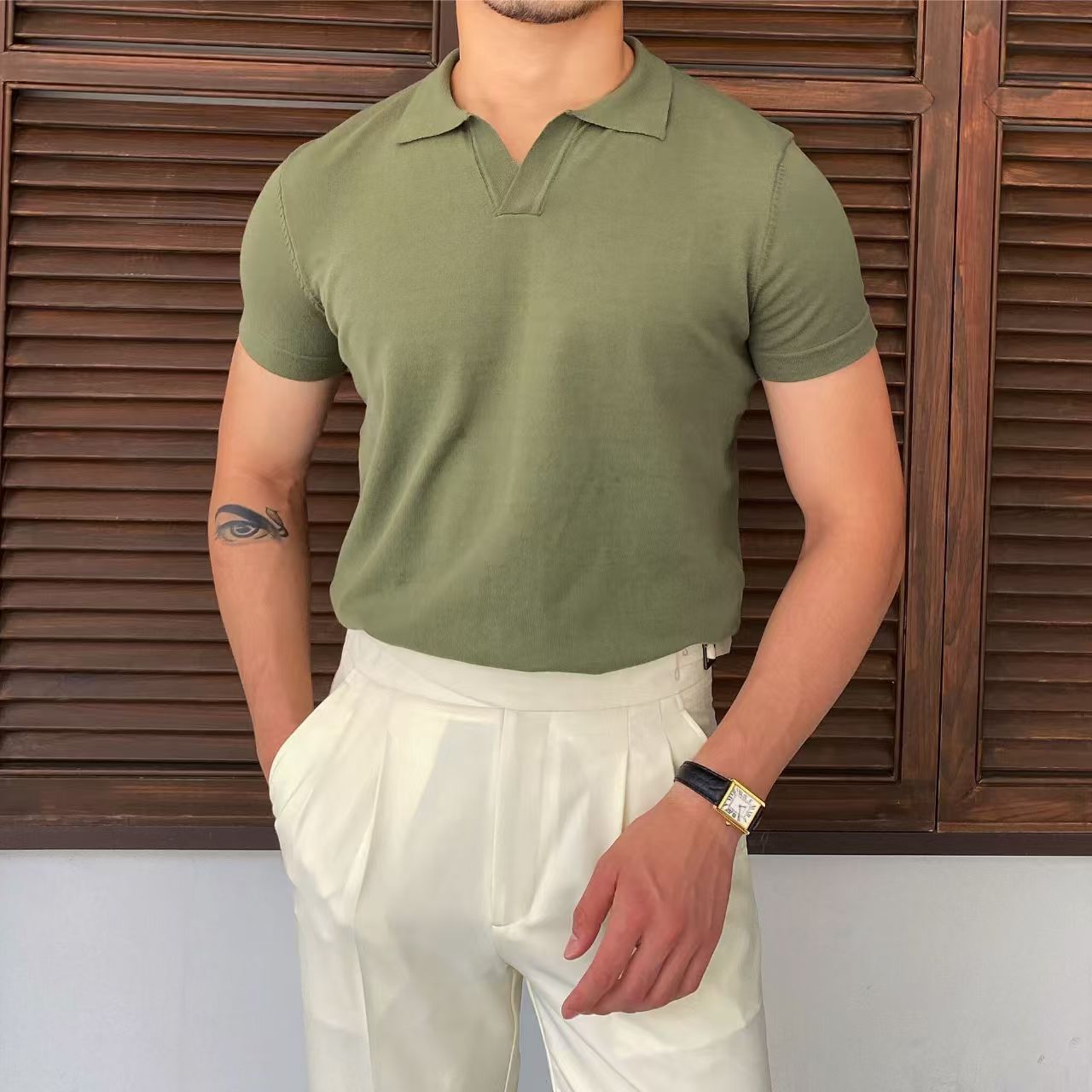 Nouveaux hommes d'été polos à manches courtes tricots col rabattu décontracté mince tricoté solide t-shirts hauts mode vêtements masculins