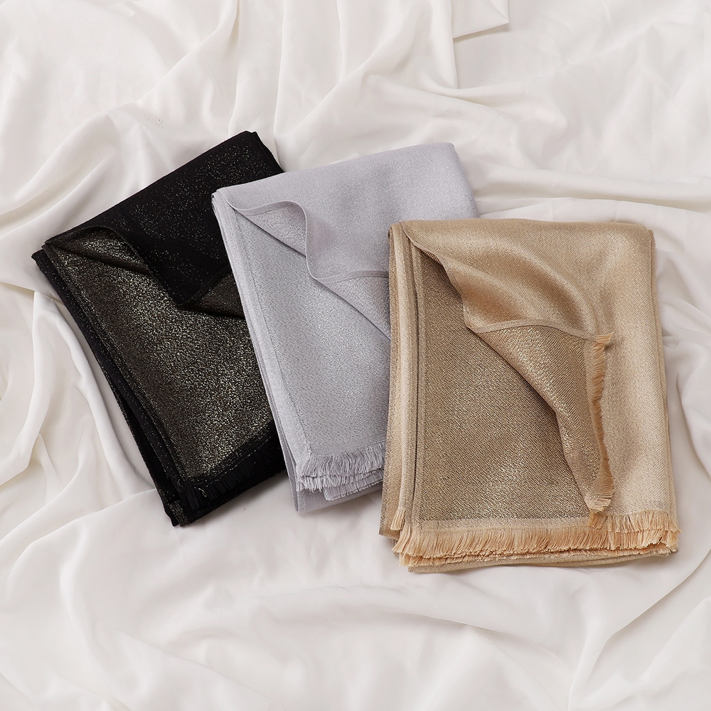 Châle double face à franges, foulard de luxe scintillant, hijab doux pour fêtes et mariages, écharpe islamique pour femmes.