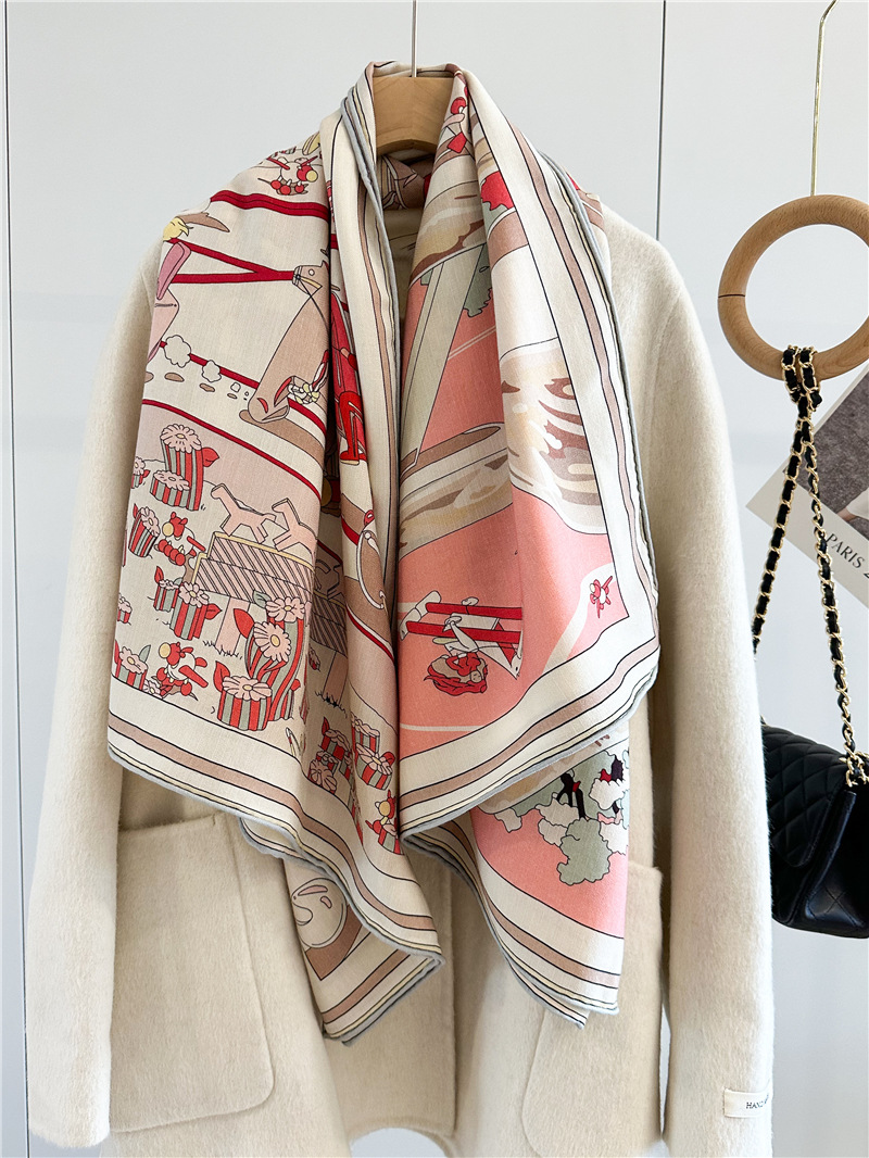 Design de luxe Double face imprimé soie laine femmes châle Bandana mode dame foulards pour l'hiver