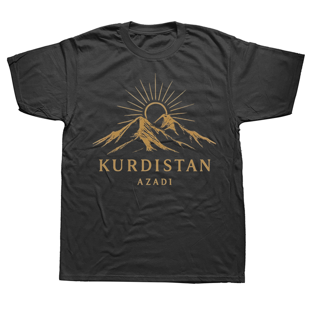 T-shirts drôles du Kurdistan en or avec drapeau kurde pour hommes et femmes, en pur coton, humoristiques, streetwear, à manches courtes, unisexe, coupe ample