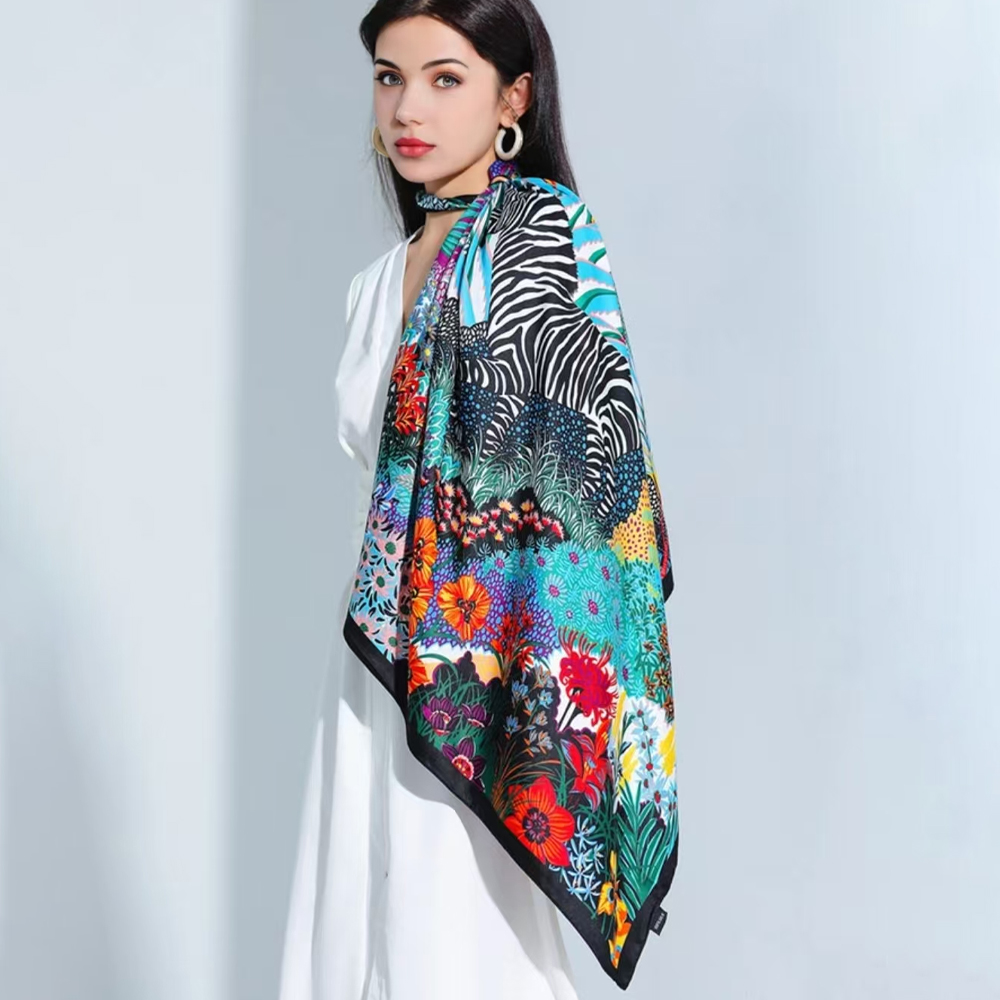 Foulard carré 90x90cm pour femme, toucher soie, bandana de bureau, cache-cou, moufle, pour serveurs et hôtesses de l'air, avec anneaux de fixation