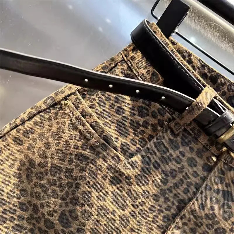 Jupe en jean léopard Sexy pour femmes, taille haute, ligne A, Mini jupes automne-hiver, Vintage américain Y2K, Streetwear, jupes simples
