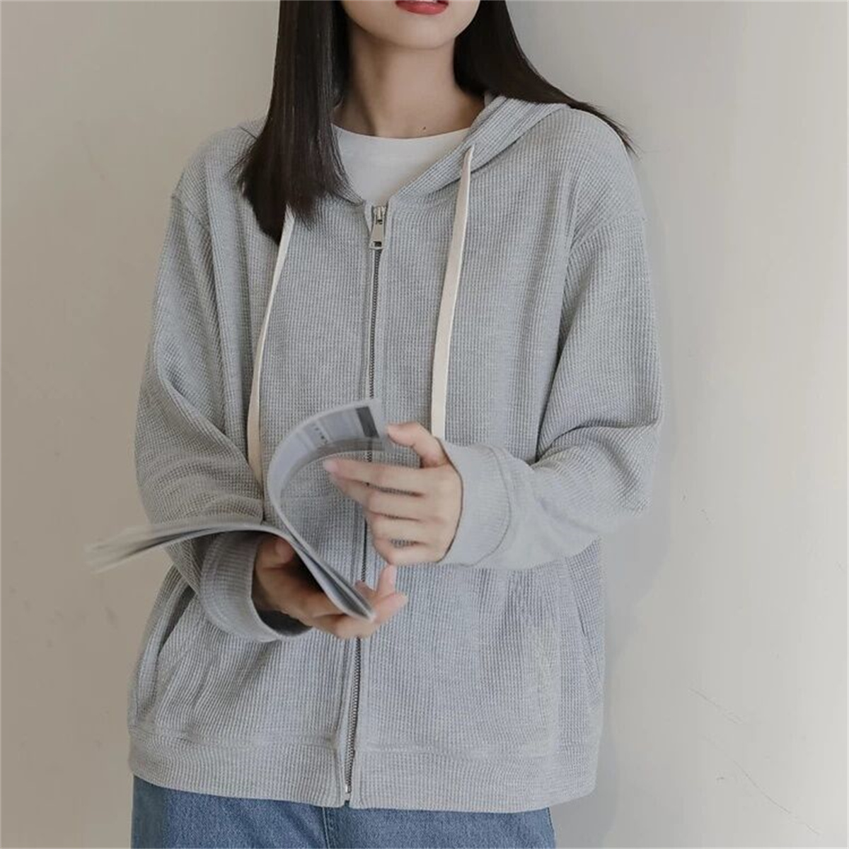 Veste à capuche pour filles, Collection d'habillage décontracté, tendances de la mode, polyvalente, paresseux, gaufré, nouvelle collection printemps et automne 2025