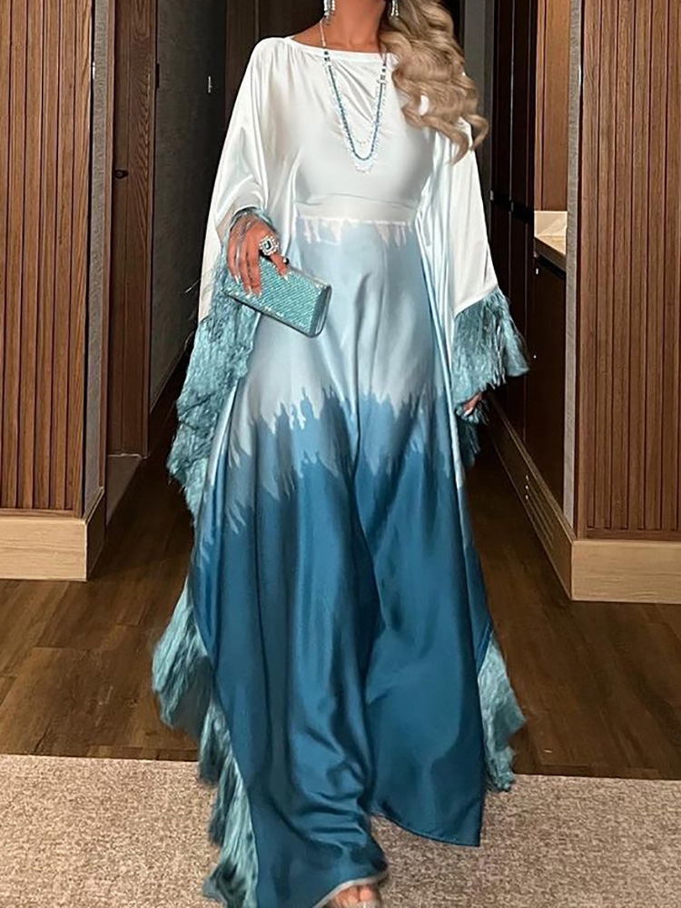 Abaya-Robe Maxi Musulmane de Luxe pour Femme, Manches Chauve-Souris, Patchwork, Col Rond, Ramadan, Eid, Dubaï, 2024