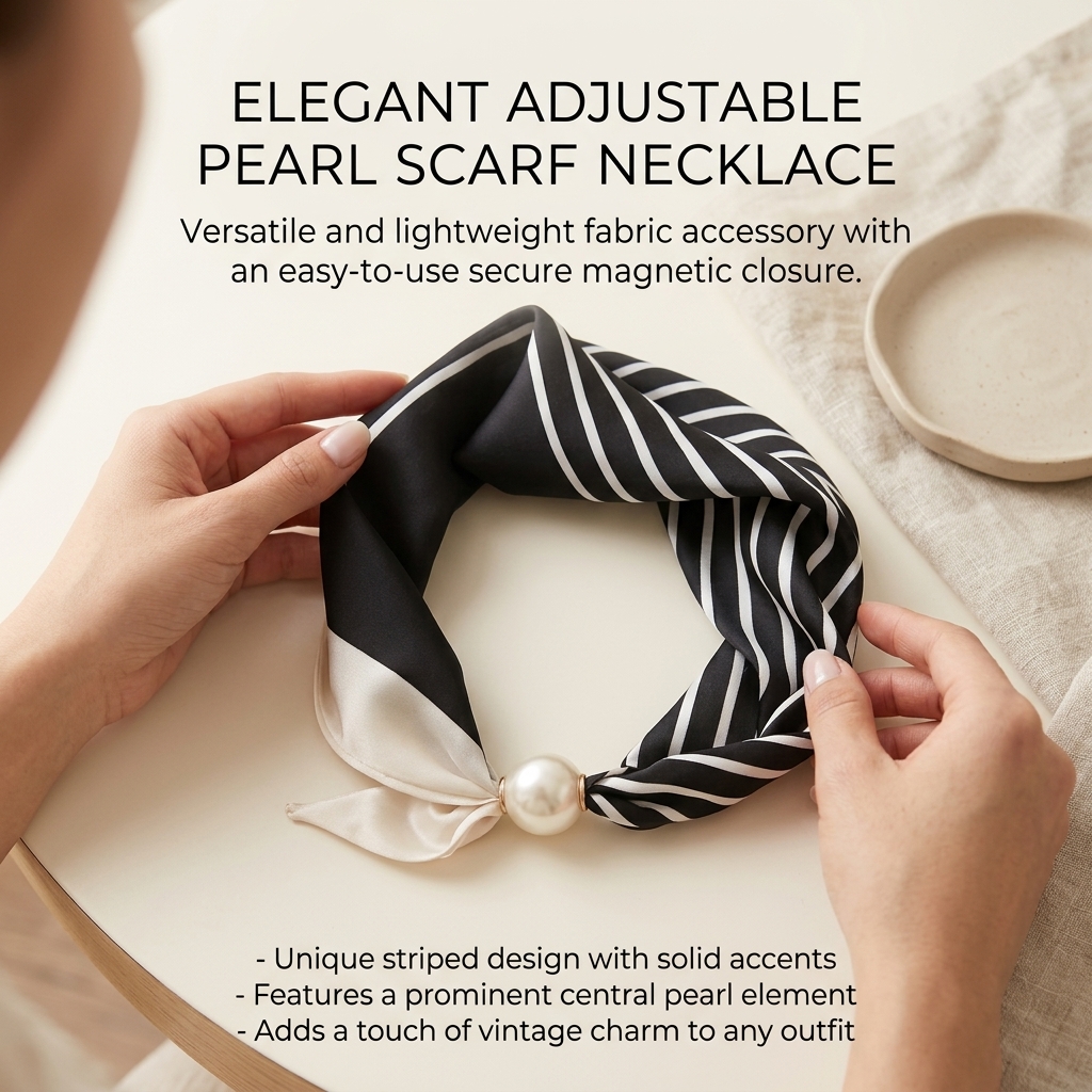 Collier Écharpe Magnétique Perles Chaîne Collier Rétro Français à Pois Noirs Ligne Noire Longueur Réglable Accessoires Femme Été