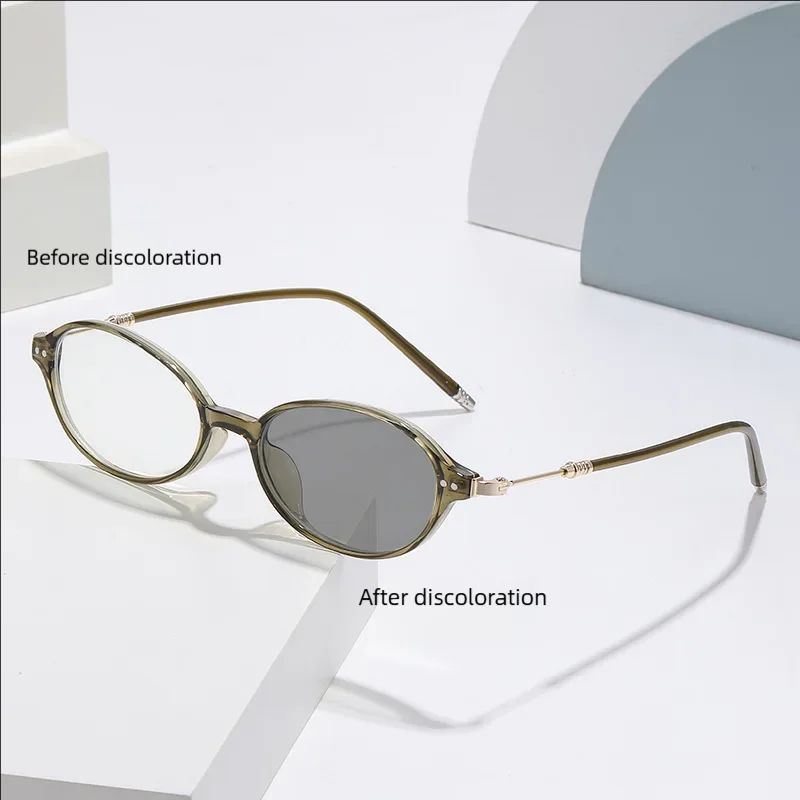 Lunettes de myopie littéraire à monture ovale, monture sensible à la lumière changeante de couleur, Anti-lumière bleue, 6165
