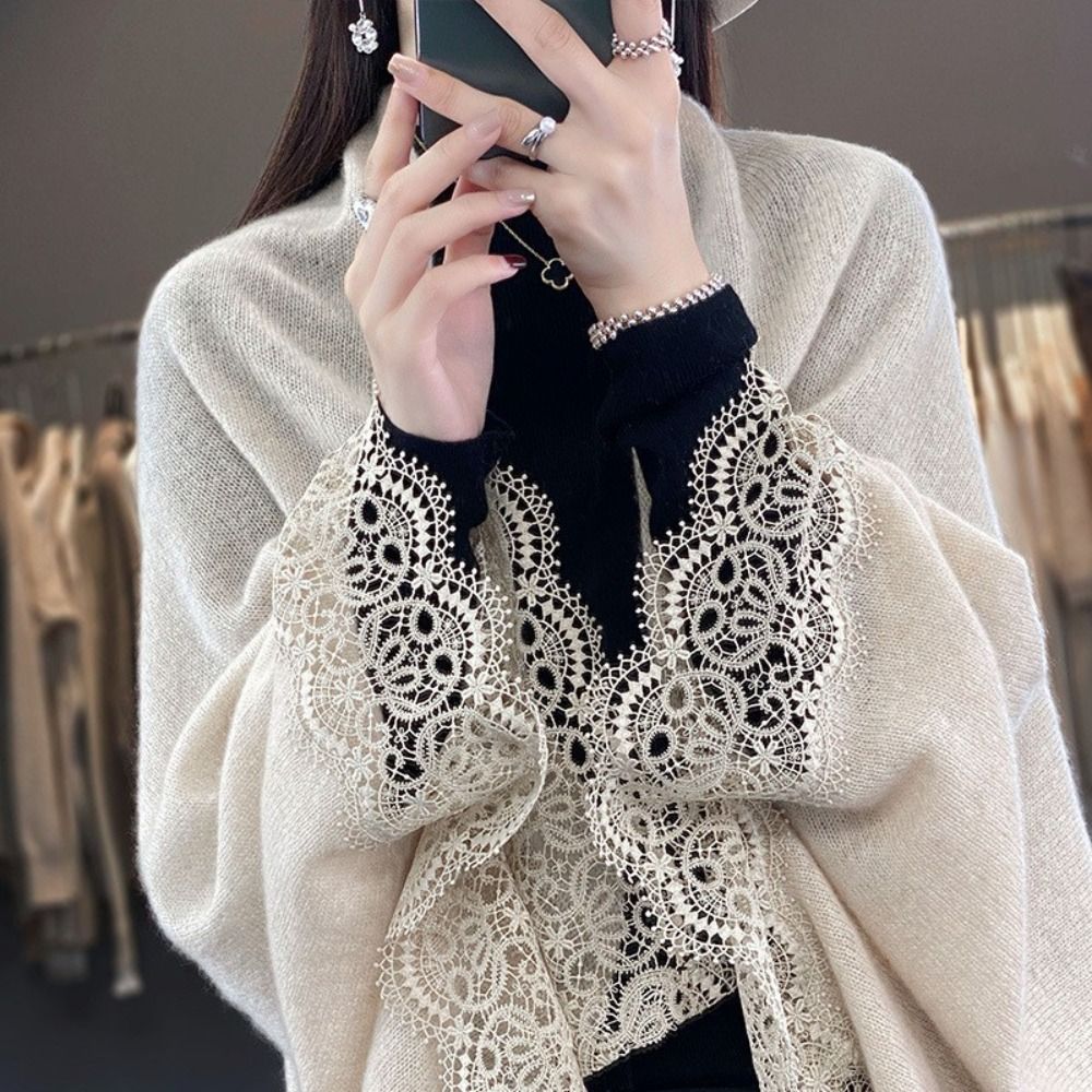 Châle en laine respirant pour femme, écharpe à bord en dentelle, doux pour la peau, design de marque de luxe, Everak, mode printemps et automne